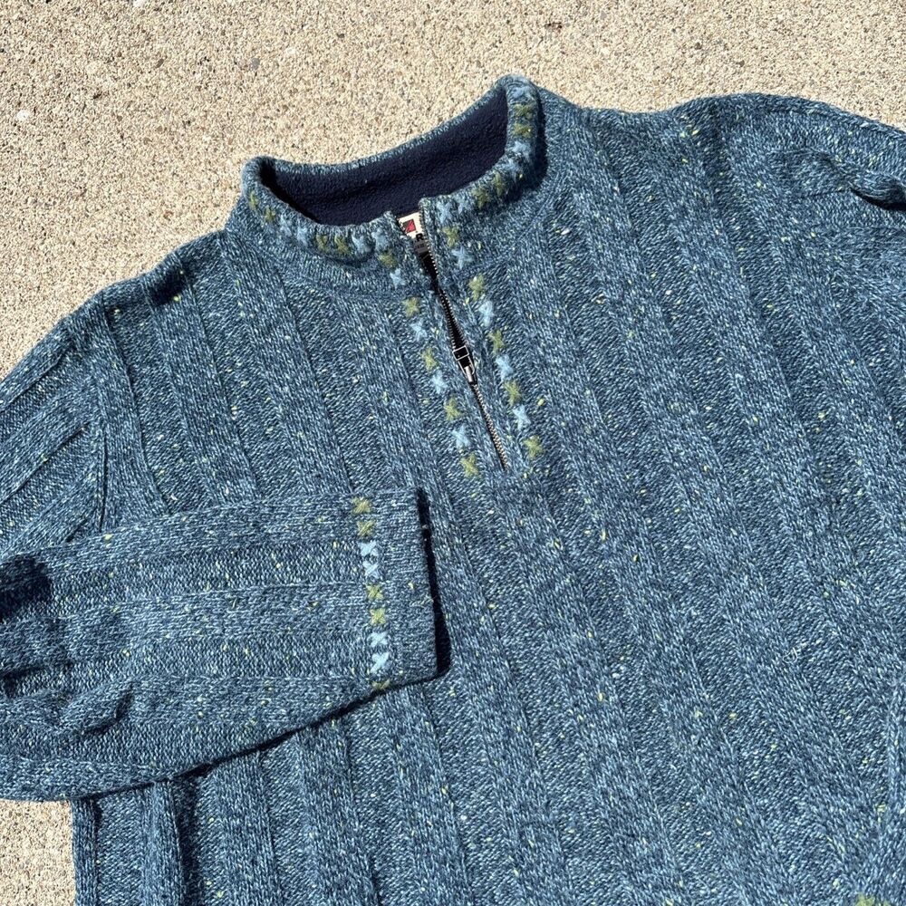Woolrich Womens Sweater 1/4 Zip XL Peacock Heather Wool Blend Pullover Vintage